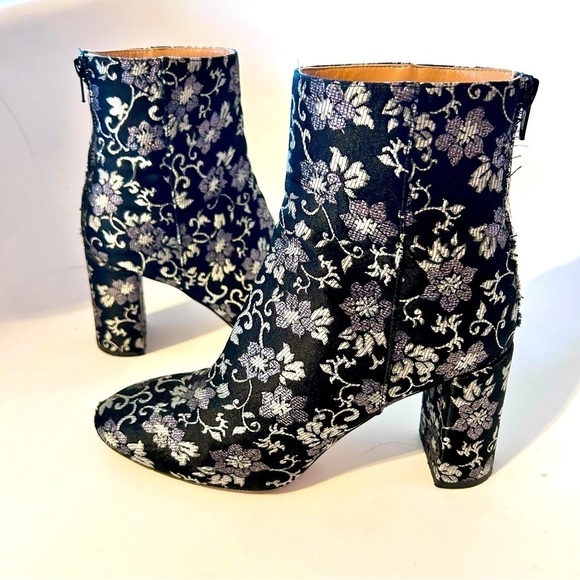 LEWIT 90s Y2K Lanzo Metallic Brocade Floral Ankle Boot Black Silver sz 8 Mobwife - Picture 2 of 14